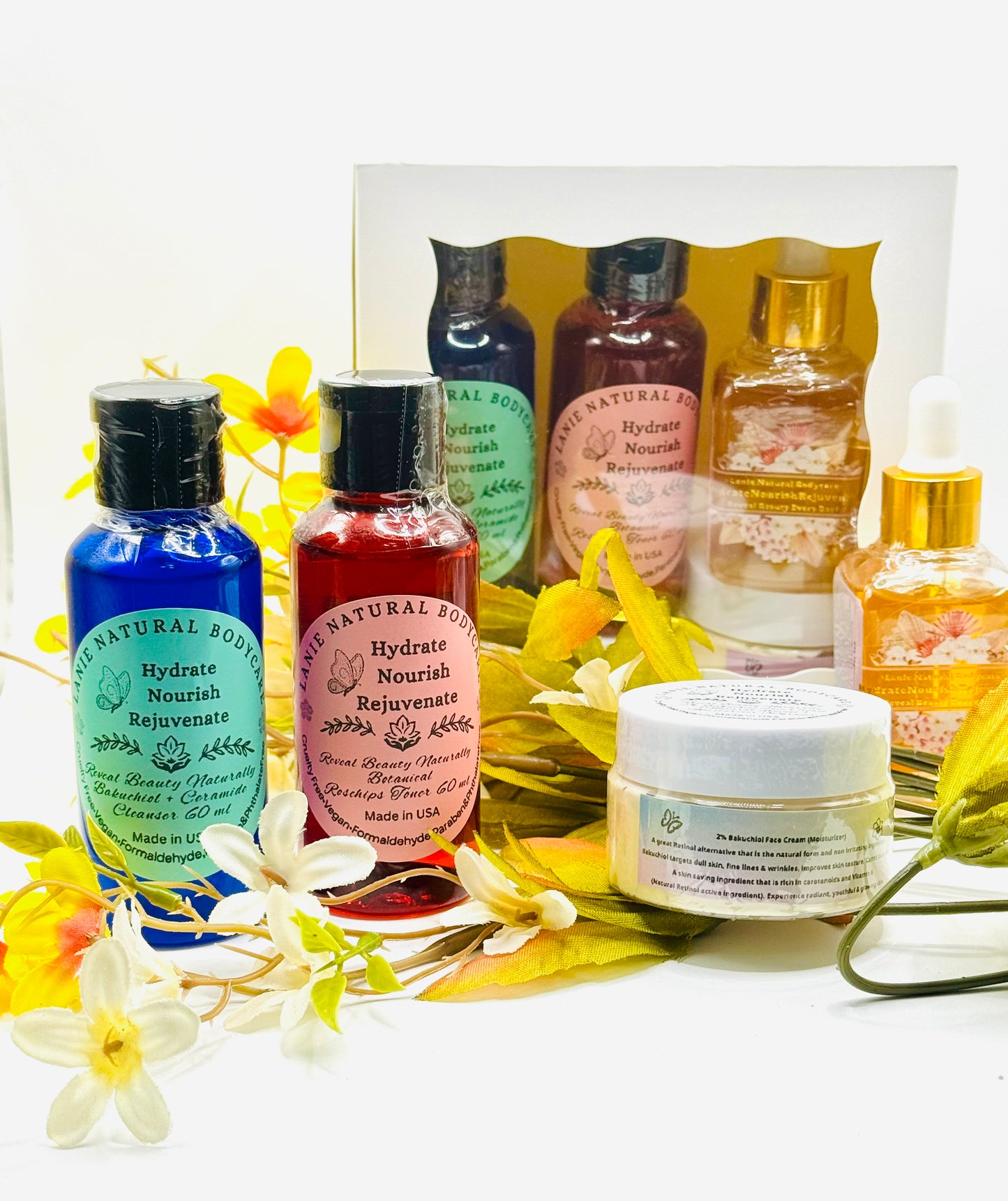 Bakuchiol Rejuvenating Set 
Retail Price:  $55
SPECIAL PRICE: $39
SAVINGS: $16 FREE: 1 SOFT Face Towel (12”x12”)